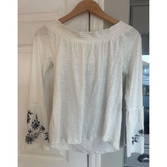 Anthropologie Annie Embroidered Off-The-Shoulder White & Black Boho Size XS NWT - Picture 4 of 10